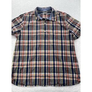 LL Bean 100% Cotton Half Button Up Shirt Mens XL Slim Signature Blue Check‎